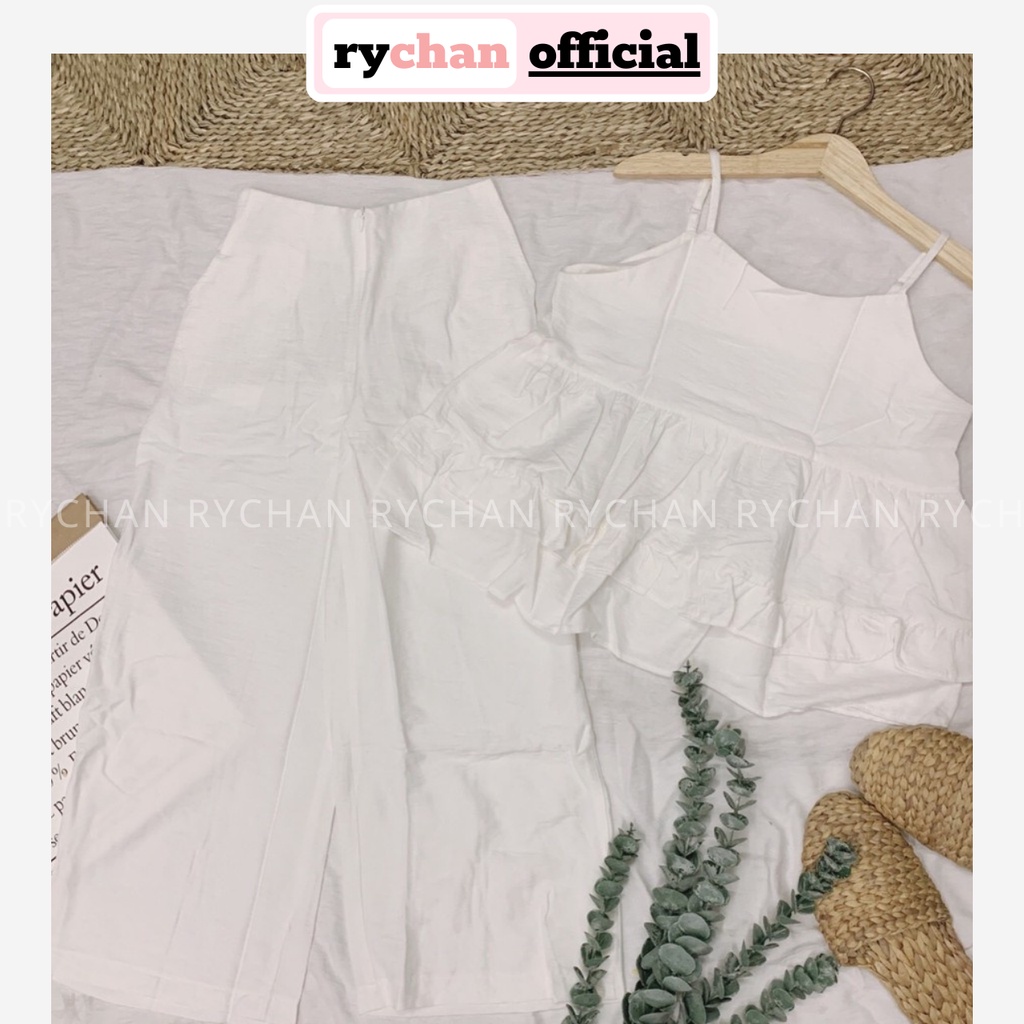 SE833 - Set Áo Babydoll Tầng Mix Quần Ống Suông Rộng Kèm Hình Thật