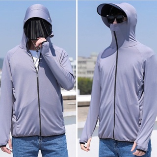 Áo khoác chống nắng nam toàn thân chống tia uv vành nón to rộng đi nắng kèm kính râm chống bụi vải cotton thun lạnh mát