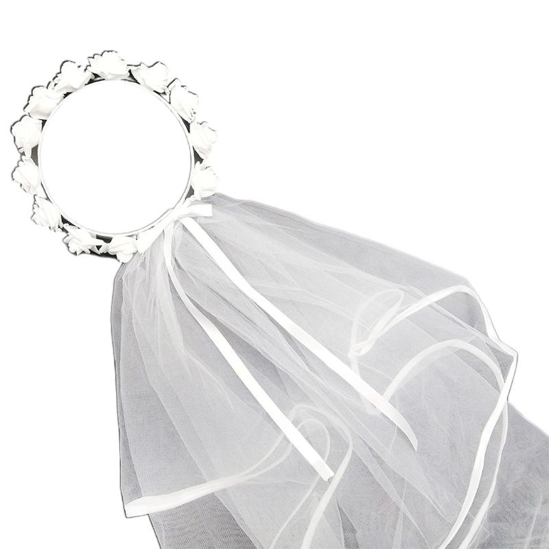 Mạng Che Mặt Vải Lưới Đính Hoa Hồng Trắng Nhân Tạo Dành Cho Cô Dâu