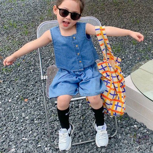 Set Áo Denim Sát Nách + Quần Short Năng Động Thời Trang Phong Cách Hàn Quốc Cho Bé Gái