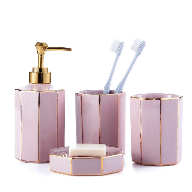 LỌ VÀ ĐĨA ĐỰNG SỮA TẮM XÀ PHÒNG NHÀ TẮM PUNNY PINK 4PCS