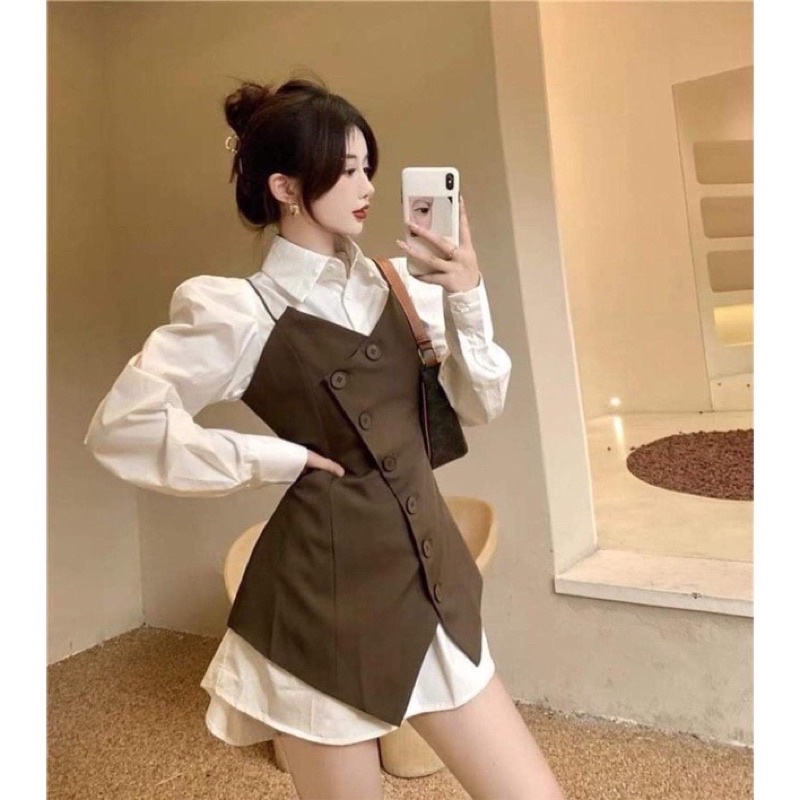 Set váy yếm nâu
