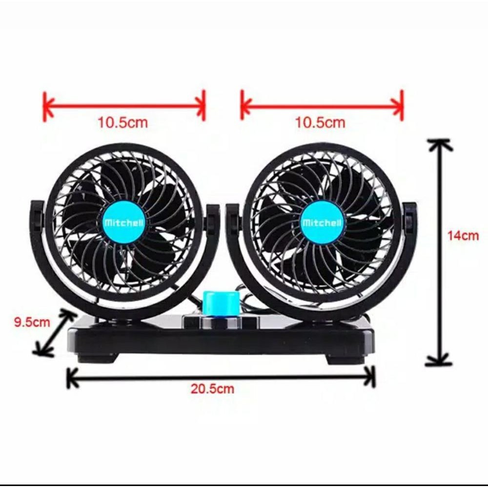 Quạt đôi mini cho xe ô tô chính hãng Mitchell HX T303 chạy điện DC 12v-24V