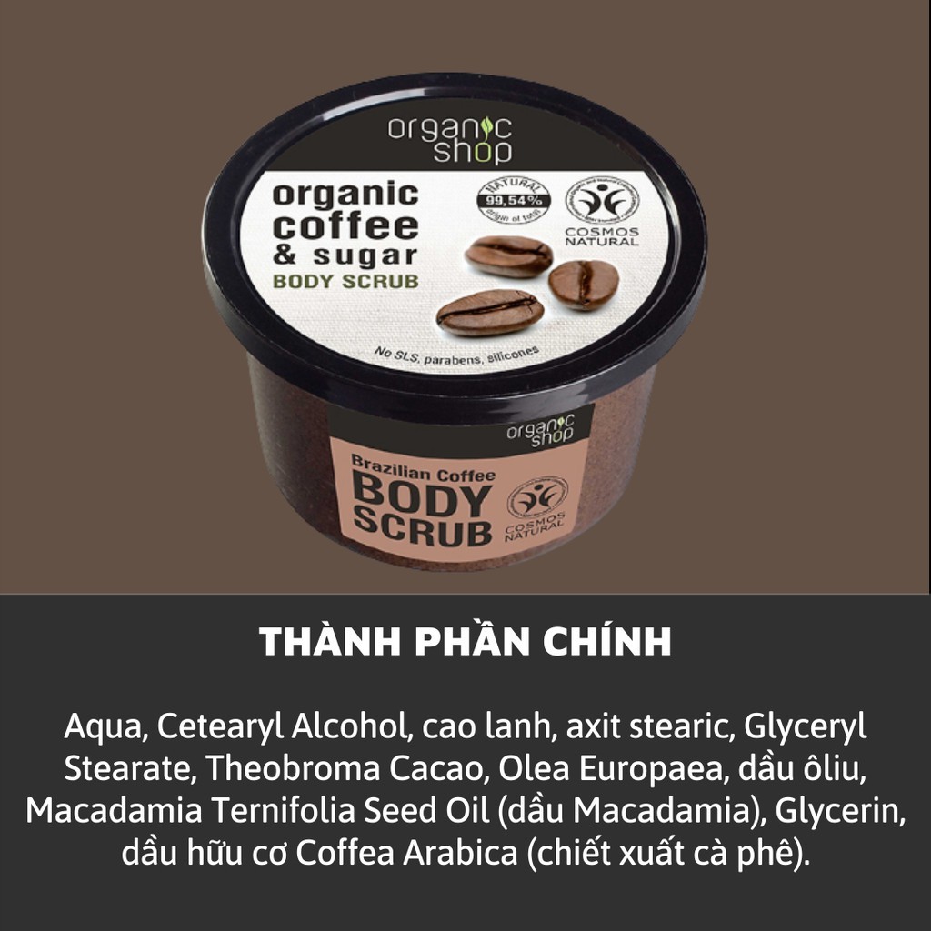 [Loại 250ml] Tẩy Da Chết Toàn Thân Organic Coffee &amp; Sugar Body Scrub