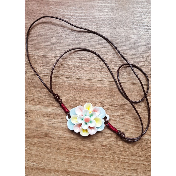 Vòng cổ gốm Vintage hoa 3D VGOM39