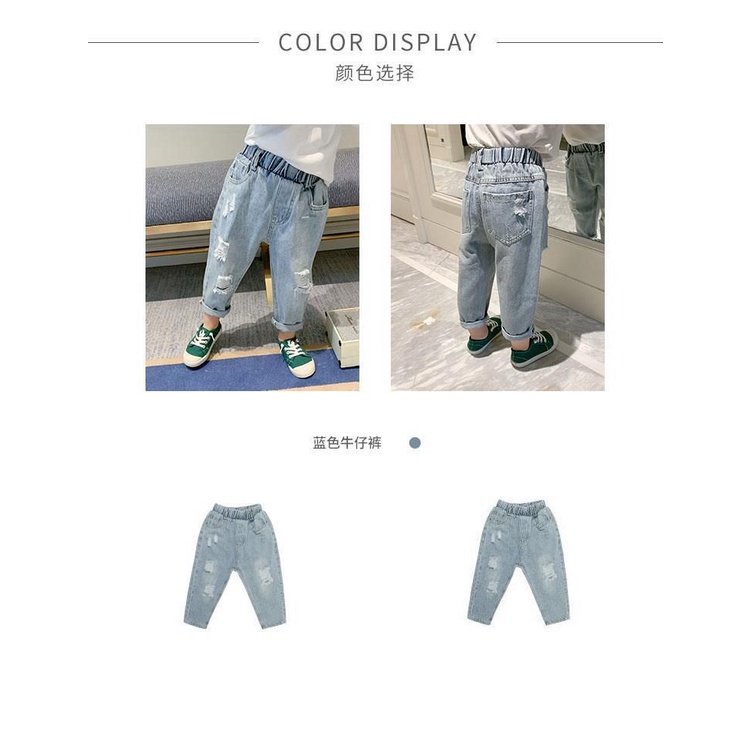 Quần jean dài phối rách phong cách Hàn Quốc thời trang xuân thu mới cho bé trai 2021