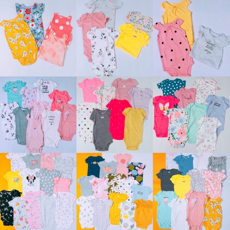 [Ngẫu nhiên] Set 5 bodysuit ngắn tay hàng xuất dư chất cotton mềm đẹp cho bé từ 0-24 tháng