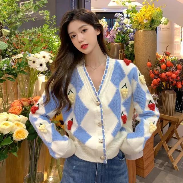 Jiashucheng Áo Sweater Dệt Kim Cổ Chữ V Phối Ren Đính Đá Thời Trang Mùa Thu 2021 Mới Cho Nữ