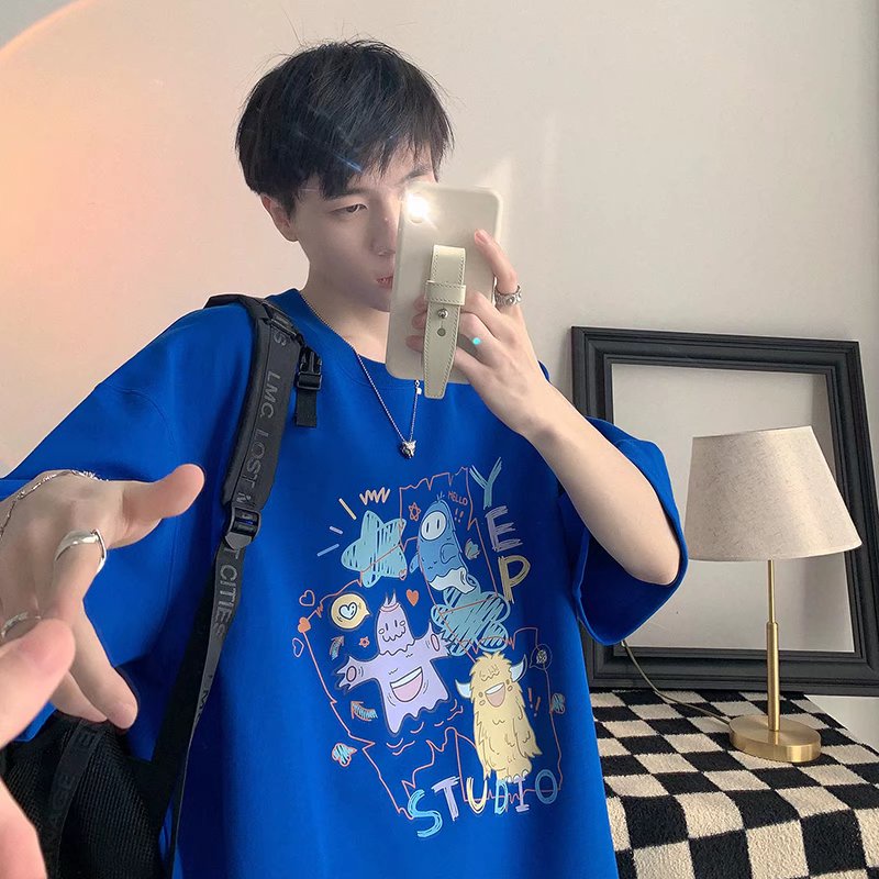 Áo Thun Dáng Rộng In Họa Tiết Hoạt Hình Phong Cách Hip Hop Thời Trang Mùa Hè Cho Nam Và Nữ Size M-5XL