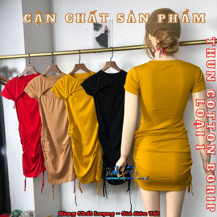 Đầm body ngắn tay xẻ ngực rút dây mẫu mới thời trang 2020 | BigBuy360 - bigbuy360.vn