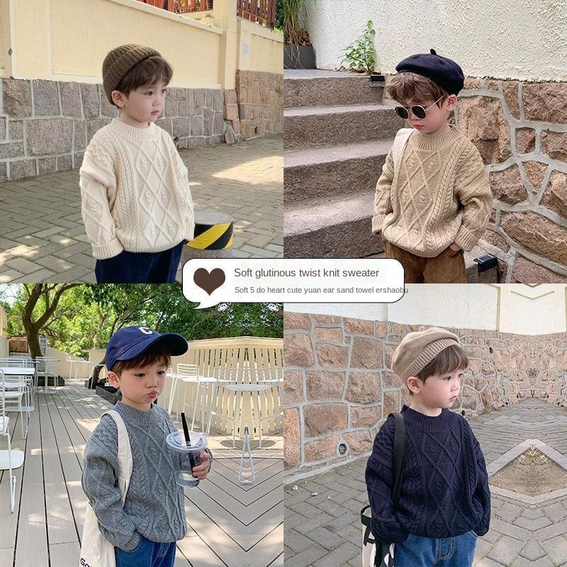 Áo sweater tay dài màu trơn thời trang thu đông phong cách Hàn Quốc cho bé trai