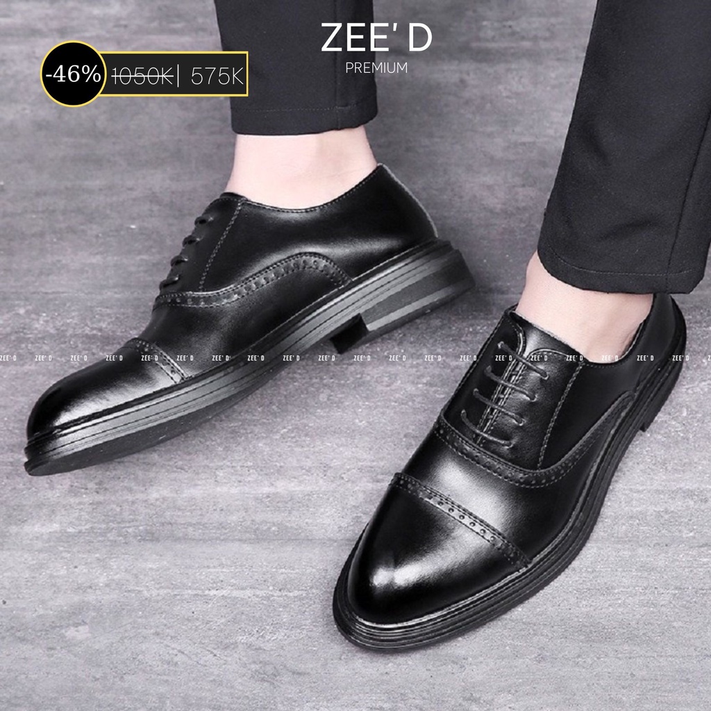 Giày Tây Oxford Nam Công Sở ZEE' D Da Bò Nguyên Tấm Màu Đen, Đế Cao 4cm Lịch Lãm, Sang Trọng