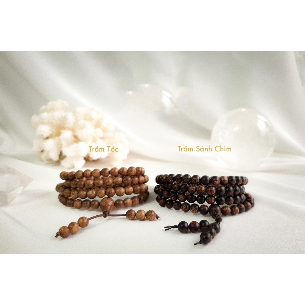 Vòng tay Trầm Hương Sánh chìm tự nhiên 108 hạt - (Trầm hương Búp Sen) Mẫu 33 - 6 ly