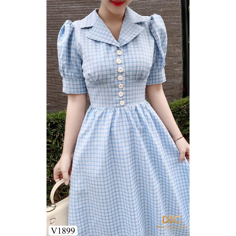 Váy xanh kẻ xòe V1899 - ĐẸP SHOP DVC ( Ảnh mẫu và ảnh trải sàn do shop tự chụp ) 👗 *