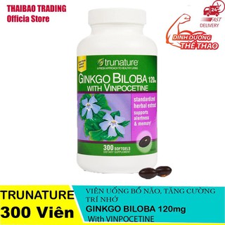 Viên uống Ginkgo Biloba Trunature 120mg hoạt chất cao - Viên Bổ Não, Tăng Cường Trí Nhớ Của Mỹ 300 Viên