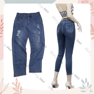 [Bigsize 58-90kg] Quần Jeans 9 Tấc Xanh Rách 4027, Lưng Cao Qua Rốn, Co Giãn Mạnh