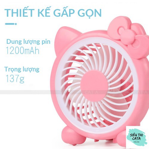 💥PIN TRÂU💥Quạt cầm tay tích điện Mini Doremon sạc pin để bàn có đèn LED, 3 Tốc độ gió siêu mát, dễ thương