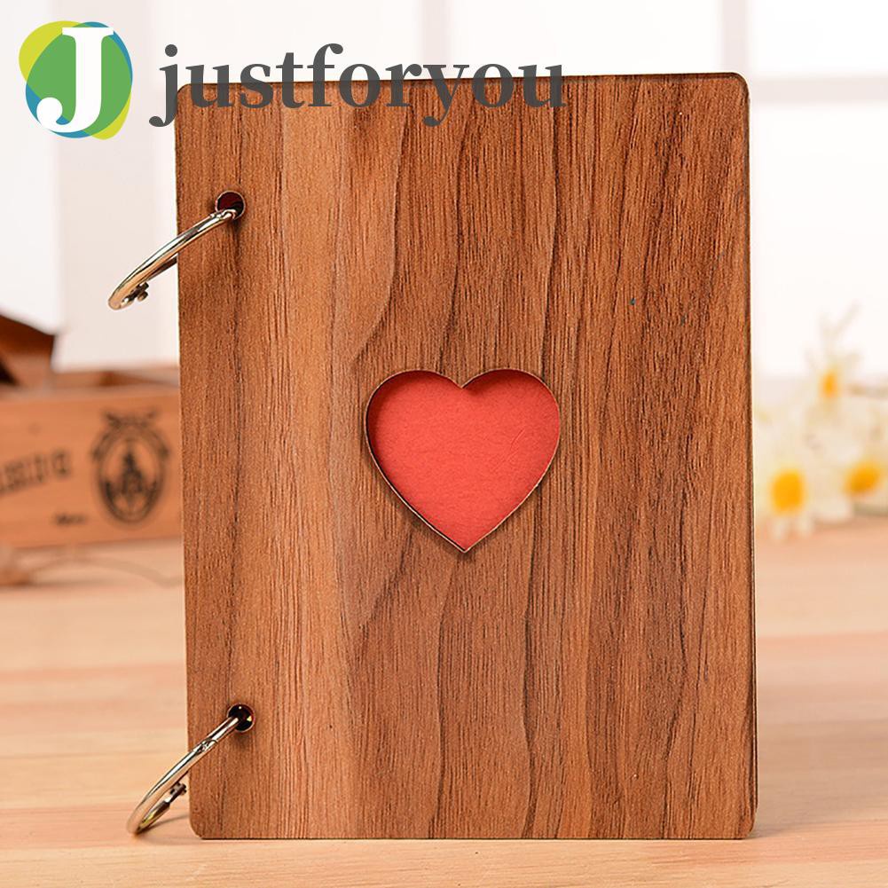 Justforyou2 6inch Paste Photo Album Love Heart Wooden Retro Handmade DIY Scrapbook Gift