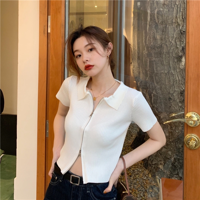 [Mã FAMAYWA giảm 10K đơn 50K] Áo Thun Nữ Dệt Kim Phối Khoá Kéo Thời Trang | BigBuy360 - bigbuy360.vn