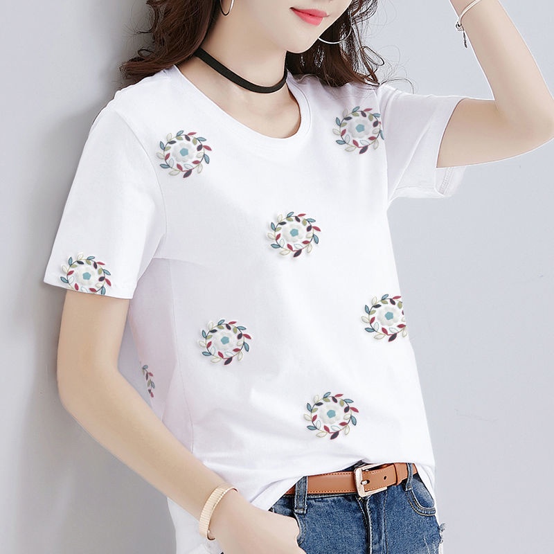 Áo Thun Tay Ngắn Cổ Tròn Dáng Rộng In Họa Tiết Hoa Thời Trang Cho Nữ