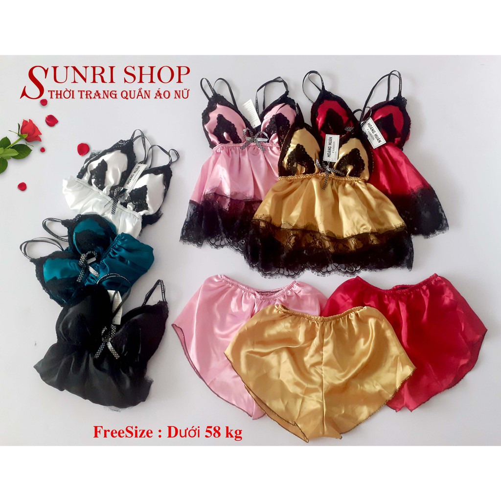 Bộ Ngủ Sexy Quyến Rũ Thoáng Mát Sunri Shop , Bộ Ngủ Chất Liệu Phi Lụa Áo Có Mút Ngực Freesize 58kg Trở Xuống | BigBuy360 - bigbuy360.vn