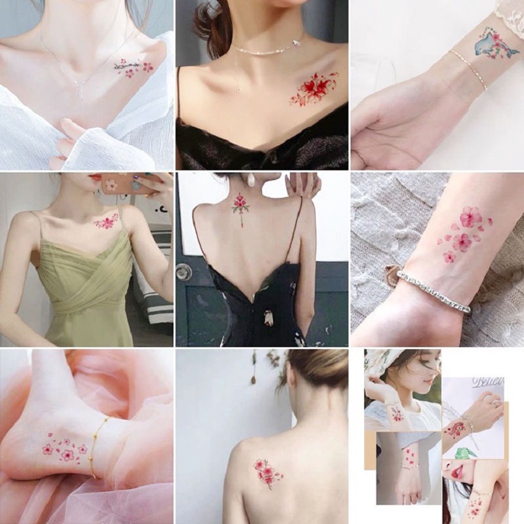 Bộ 100 miếng dán xăm tạm thời hình hoa bướm chống thấm nước nhiều màu sắc