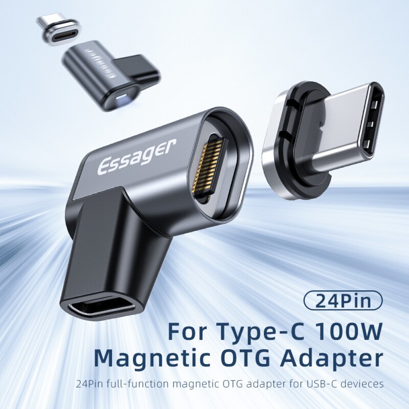 Bộ chuyển đổi Essager từ tính 100W cổng USB C sang đầu USB C