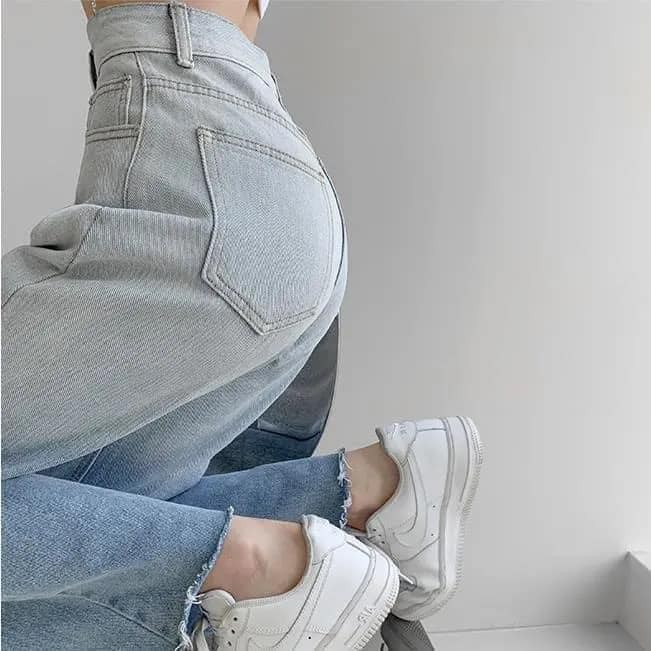 Quần jeans rách, quần Ombre ống suông rách pha màu