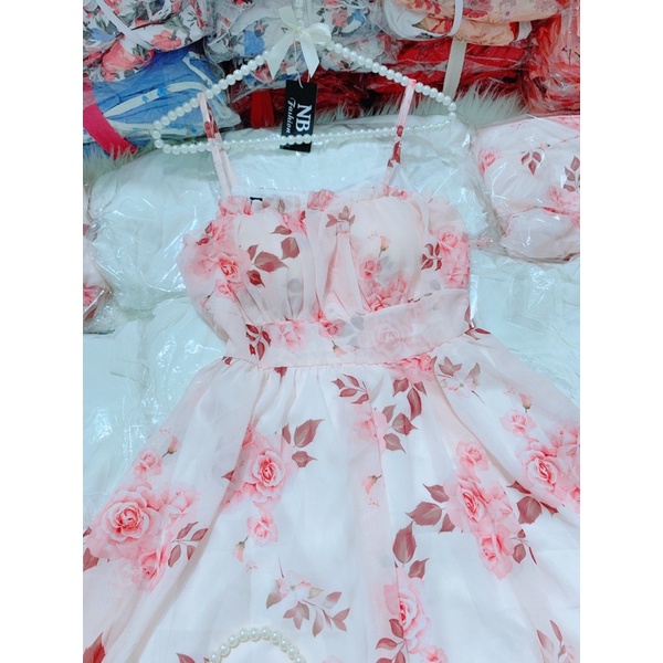 (Mẫu mới) đầm hoa hồng nhạt 2s có mút ngực,hai lớp free size | BigBuy360 - bigbuy360.vn