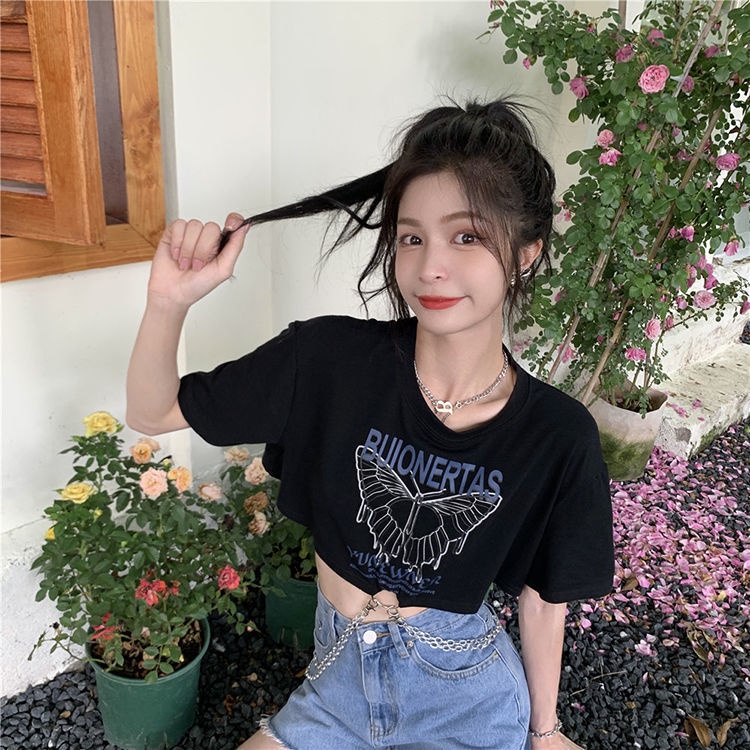 Áo croptop nữ Tay Ngắn Phối Dây Xích  áo Thun JL-TX-216