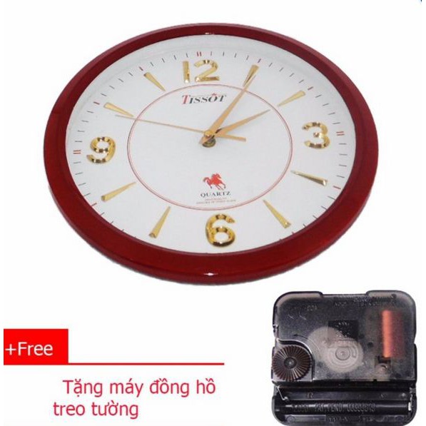 Đồng Hồ Treo Tường Tròn TISSOT (S8)  30cm (đỏ đô) + Tặng Máy đồng hồ treo tường