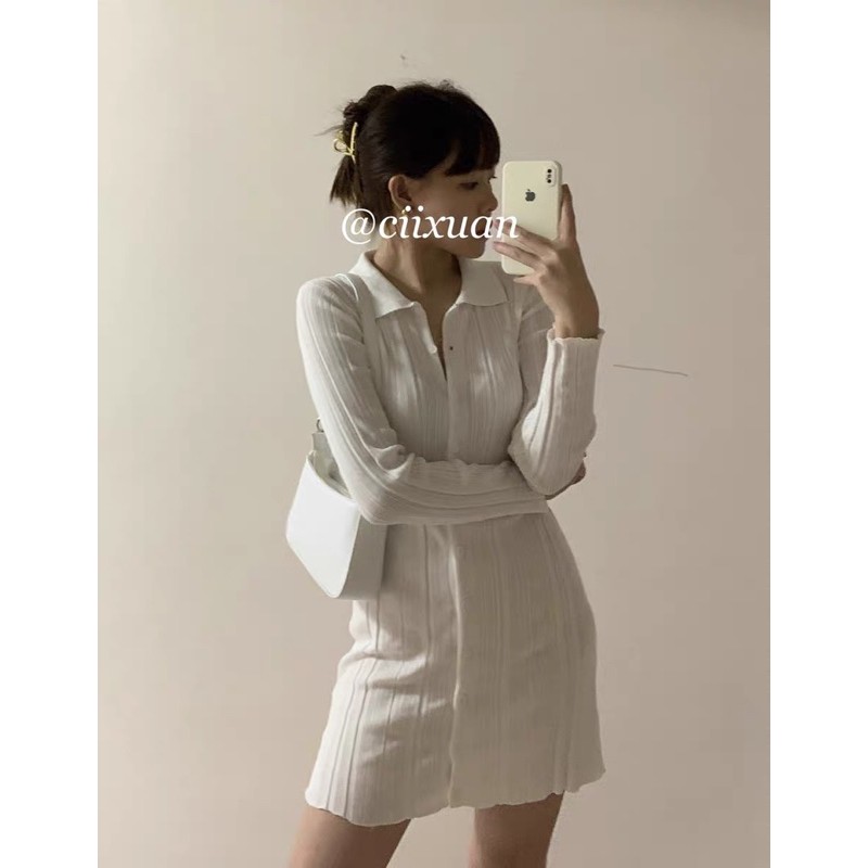 [Order] Đầm liền cổ chữ V gài nút mỏng nhẹ