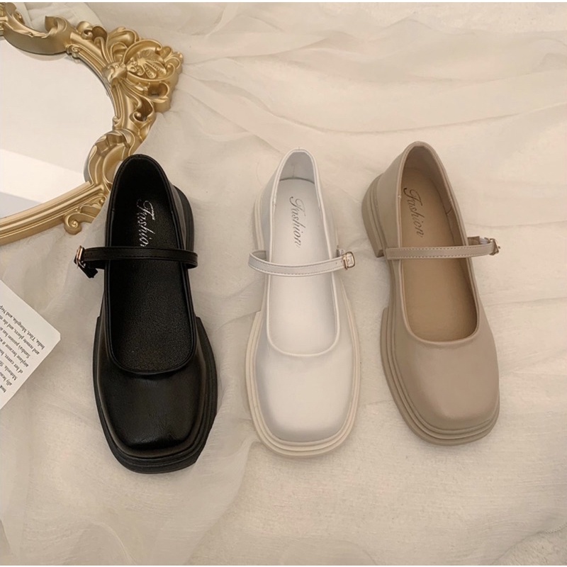 Giày búp bê có quai mảnh đế cao 3cm Mary Jane dễ thương thanh lịch cổ điển Yannie Lolita