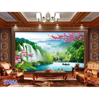 Tranh dán tường phong thuỷ, thác nước thiên nhiên cảnh đẹp 60cm x 90cm