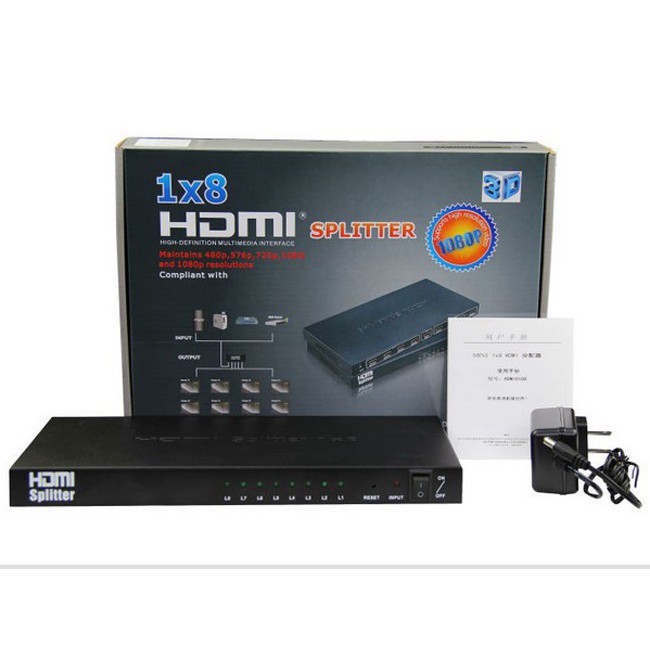 Bộ chia HDMI 1 ra 8 FULL HD 1080 HỖ TRỢ 3D