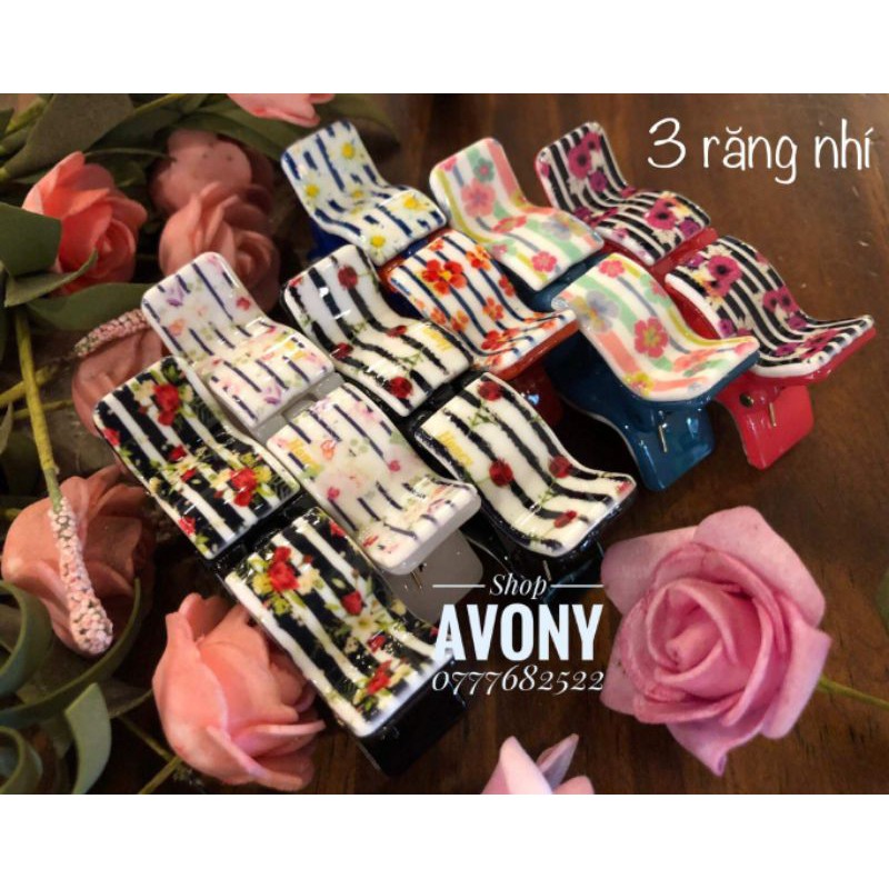 [Nhí] Kẹp tóc càng cua 3 răng sọc in hoa Honey