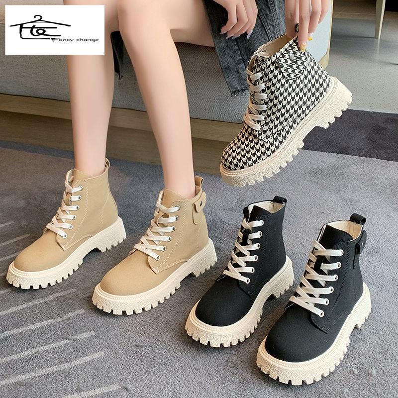 Giày bốt martin vải bạt cột dây đế dày Anh Quốc thời trang hè thoải mái dễ phối đồ thích hợp cho nữ 2022