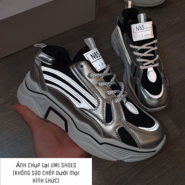 [HÌNH THẬT] Giày bata nữ phản quang phát sáng màu bạc sneaker ulzzang đế 4cm da mềm đi học tập gym đi chơi cầu lông | BigBuy360 - bigbuy360.vn