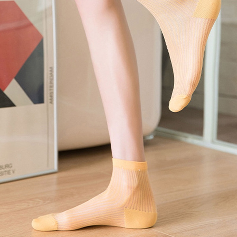 Xixi Vớ Sợi Thủy Tinh Mỏng Màu Kẹo Ngọt Họa Tiết Kẻ Sọc Phong Cách Hàn Quốc Cho Nữ