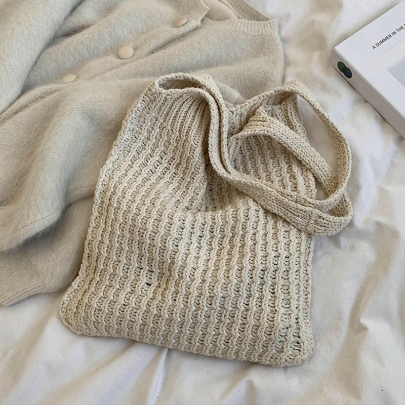 Túi Xách Tote Dệt Kim Mềm Màu Trơn Cỡ Lớn Thời Trang Cho Nữ