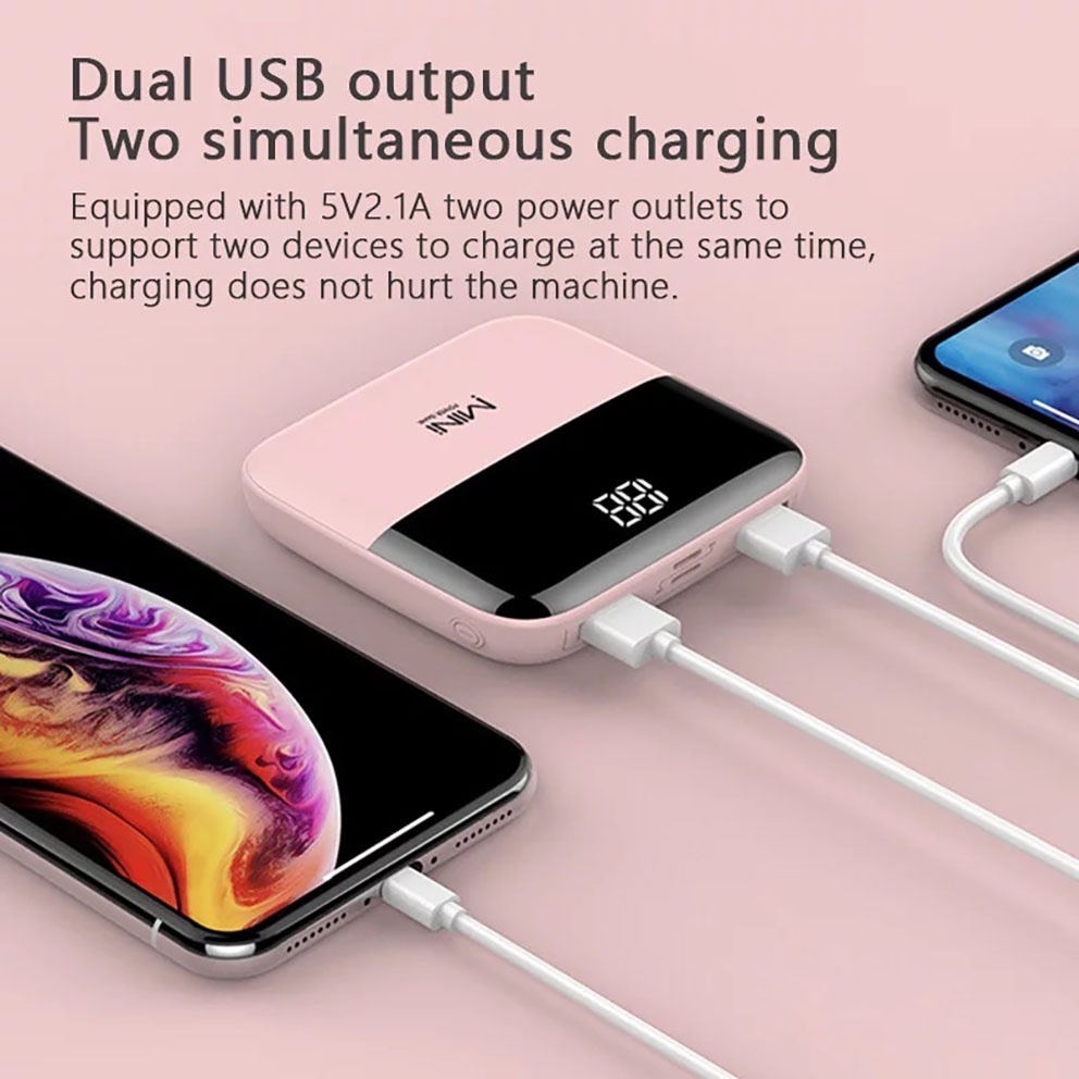 Sạc Dự Phòng Mini Q5 Sạc Nhanh Siêu Mỏng Mặt Kính Nhỏ Gọn Power Bank 10000mAh 2 Cồng Đầu Ra