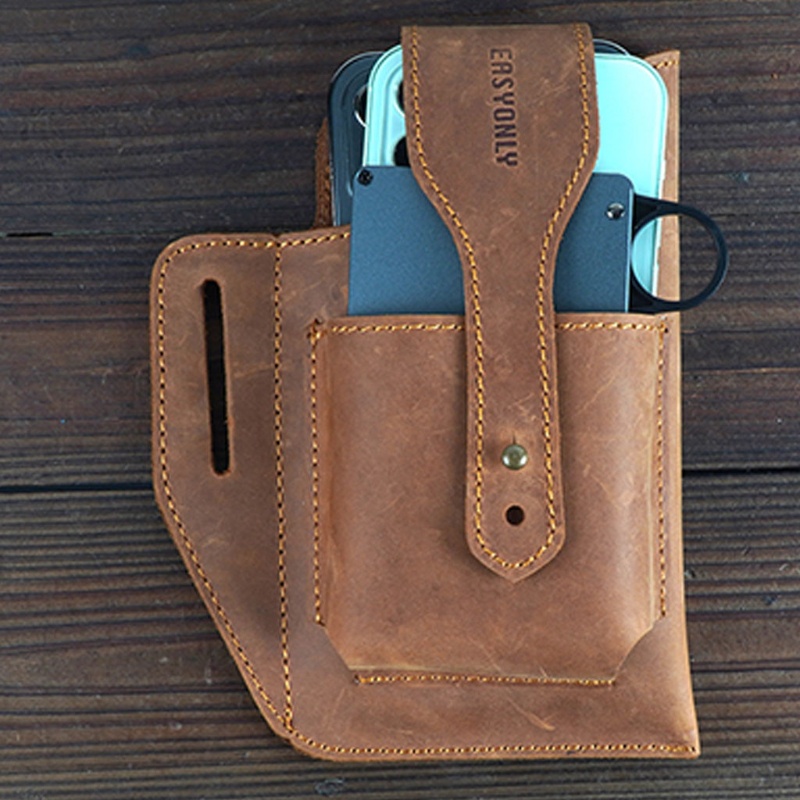 Túi Đeo Hông Bằng Da Bò Đa Năng Kèm 2 Móc Khóa Phong Cách Phục Hưng