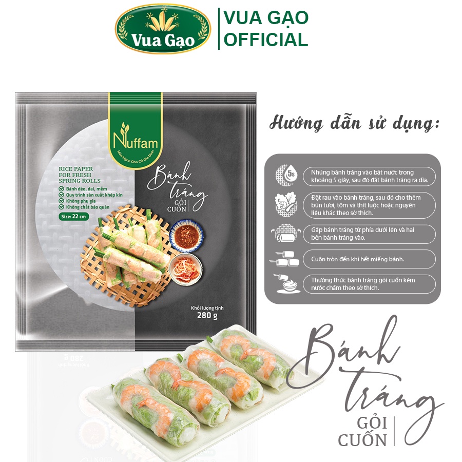 [MUA 3 TẶNG 25K] Bánh Tráng Gỏi Cuốn 280gr - Chính Hãng Nuffarm - Dẻo, Dai, Mềm, Thơm Ngon (Cam kết date mới)