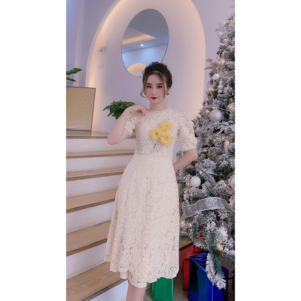 Áo Dài Cách Tân Cổ Ren Tay Cộc Hàng Thiết Kế Kèm Chân Váy | BigBuy360 - bigbuy360.vn