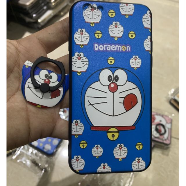 Ốp lưng iphone 6g in hình doremon có kèm iring màu sắc dễ thương