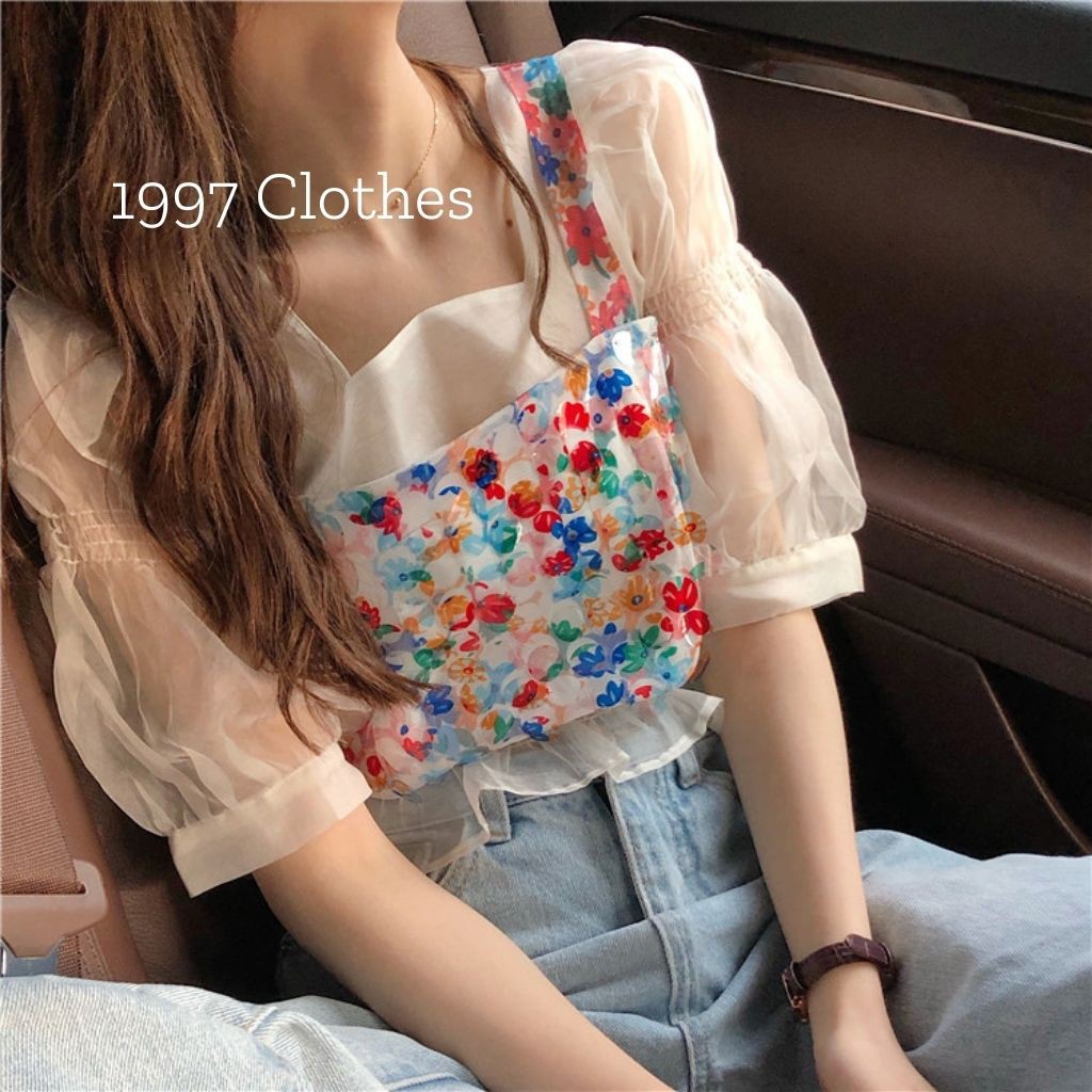 [1997 CLOTHES] Áo croptop vải voan ngắn tay kết hợp áo 2 dây ngoài A2D03