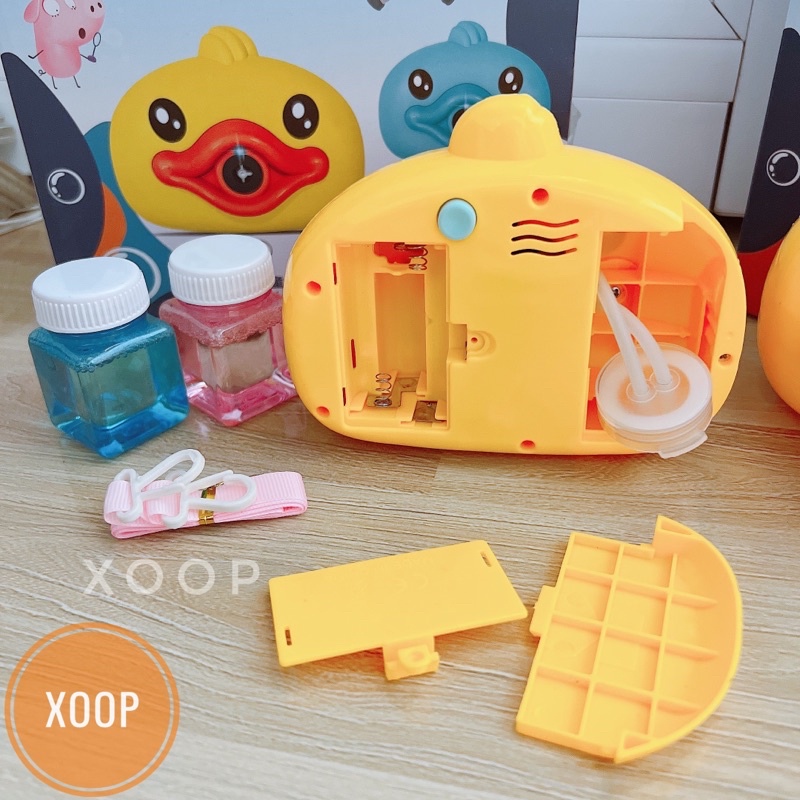 Đồ chơi xoop ! Máy thổi bong bóng hình vịt đóng hộp xịn đẹp