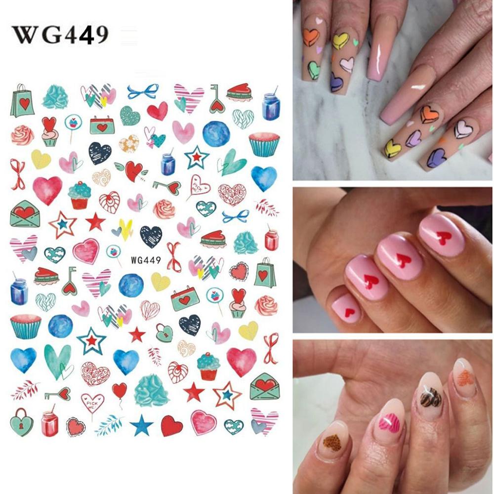 Miếng Dán Móng Tay Hình Trái Tim Gấu Graffiti Trái Tim Tình Yêu Ngày Valentines
