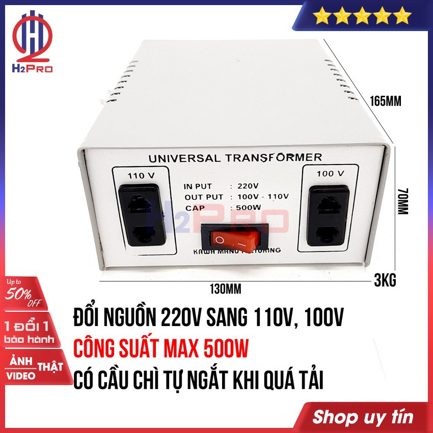 Bộ đổi nguồn 220V sang 110V-100V hoặc đổi nguồn 110V sang 220V KAWA H2Pro 500W cao cấp, chất lượng cao-an toàn