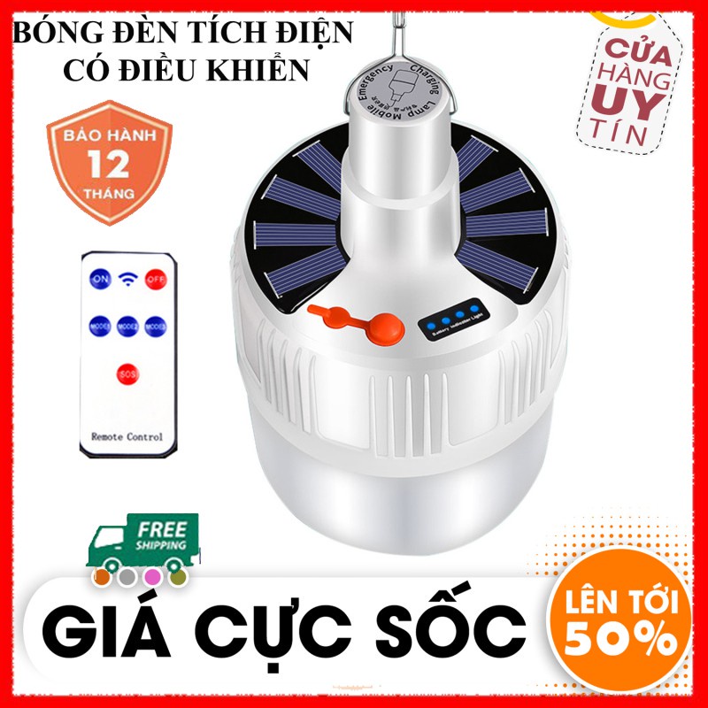 Bóng đèn tích điện 100w mới nhất có remote điều khiển, tích hợp sạc bằng năng lượng mặt trời tiện lợi.